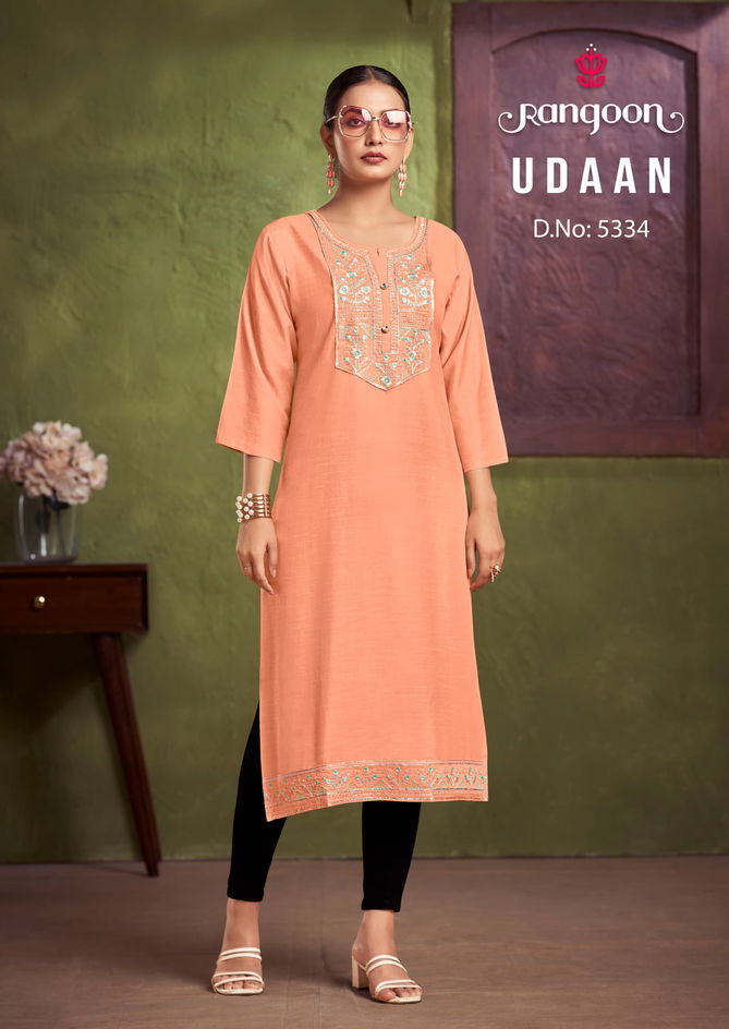 Udaan By Rangoon Viscose Embroidery Kurtis Wholesale Shop In Surat